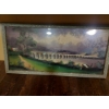 Image 1 : Large Vintage RPOG Reverse Painted On Glass Framed Scenic Art - See Pics - As Is