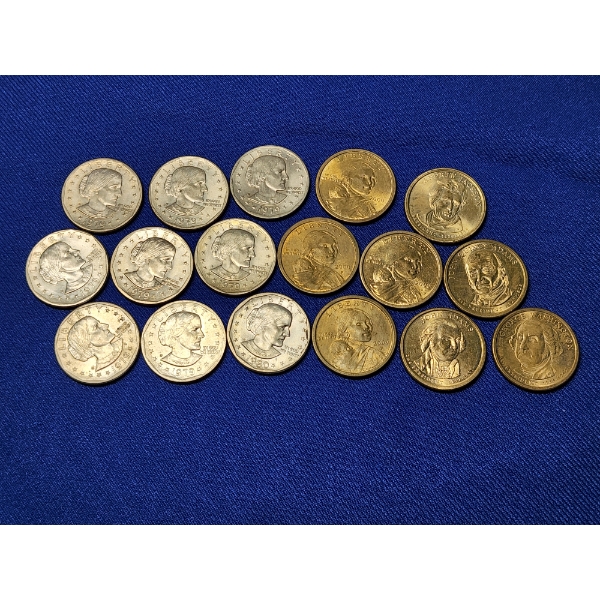 x17 Assorted U.S. $1 Dollar Coins: Sacagawea, Susan B. Anthony, & Presidential Coins $17.00