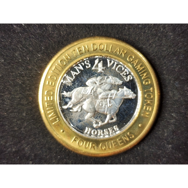 Four Queens Hotel/Casino Las Vegas $10 Lim. Ed. Gaming Token With .999 Silver Inside - Mans 4 Vices