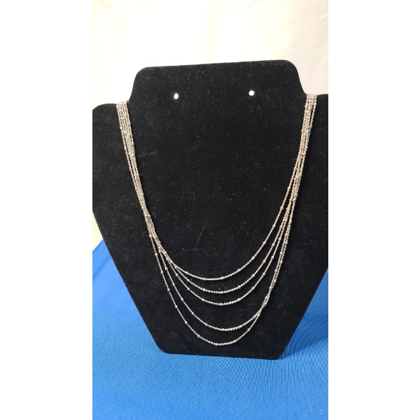 Women's Sterling Silver Layered Necklace With Accents - Total Weight: 13.8g