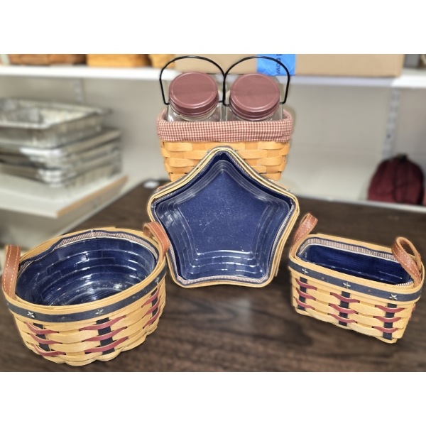 4 Longaberger Baskets incl 1 with Storage Jars