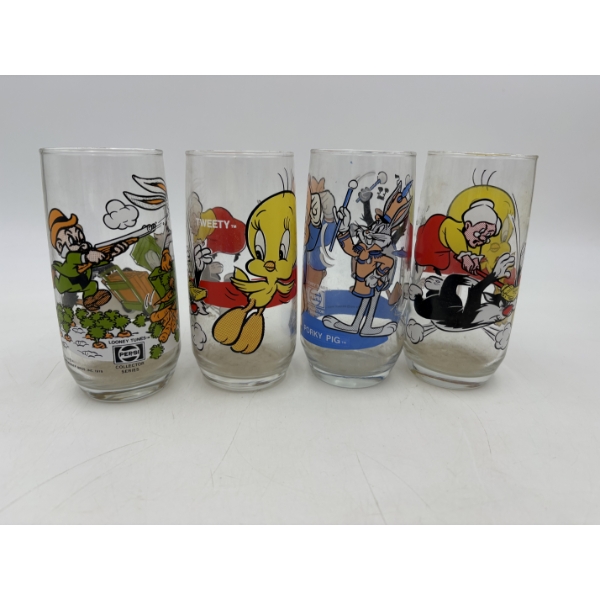 Pepsi Collector Series Looney Toons Glass Cups - Tweety - Daffy - Porky Pig - Bugs Bunny - Sylvester