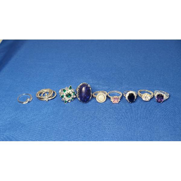 Assorted Silver COLORED Fashion Rings - See Photos For Sizing