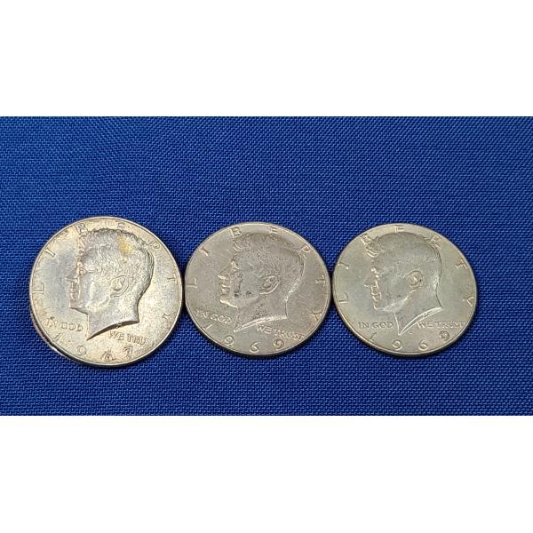 (3) 1967, 1969 40% Silver Kennedy Half Dollars - See Description
