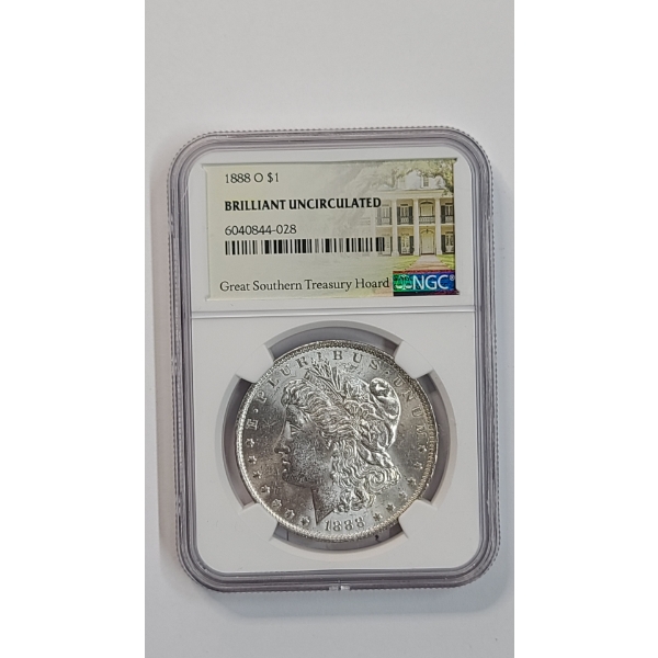 NGC 1888-O Brilliant Uncirculated Great Southern Treasury Hoard Morgan 90% Silver Dollar