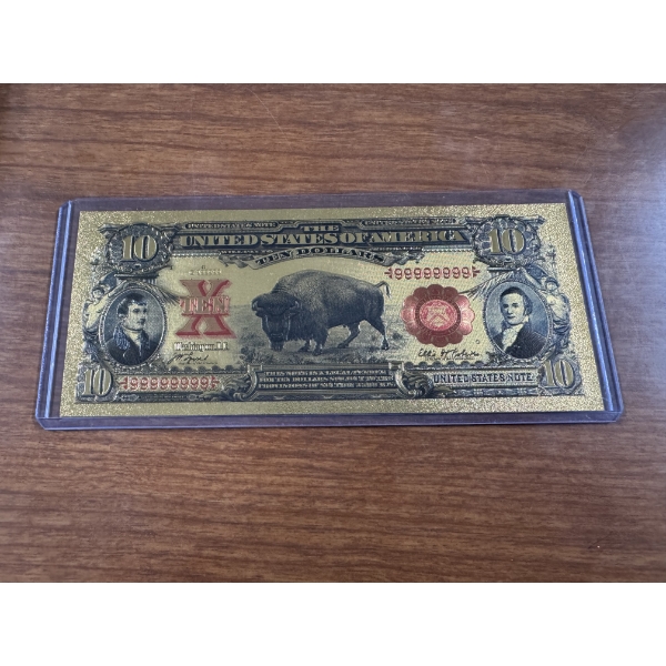 Ten Dollar Buffalo Gold Foil .999999 - 24K Gold Note In Protective Holder - Mint Condition