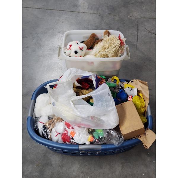 Basket & Bin Filled With Assorted TY Beanie Babies & Collectible Plush ~