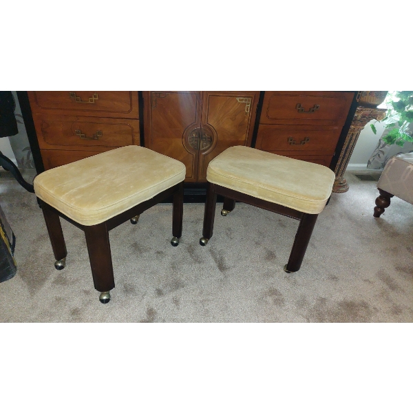 Pair Of Upholstered Ottomans On Wheels 22" x 18" x 16" - Excellent