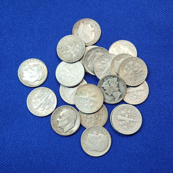 Lot of 20 Assorted Years 90% SILVER U.S. Dimes FV: $2.00
