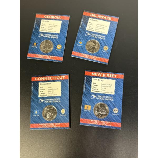 U.S. Mint - State Quarters & Stamps: NJ 1787 - 1999 - GA 1788-1999 - CT 1788-1999 - DE 1787-1999
