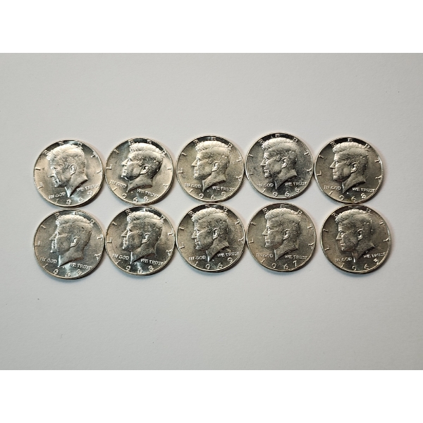 x10 Assorted Years Kennedy Half Dollars 40% Silver Face Value $5.00