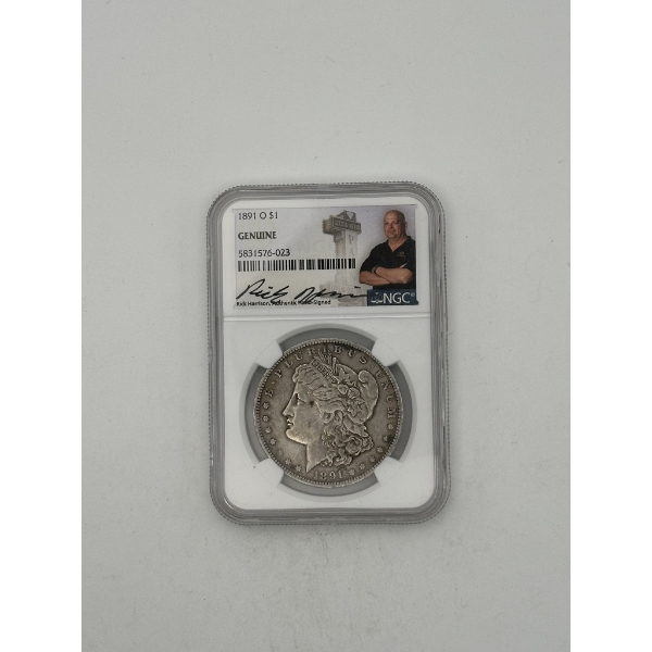 Pawn Stars Rick Harrison Signed NGC Genuine 1891-O Morgan Silver Dollar