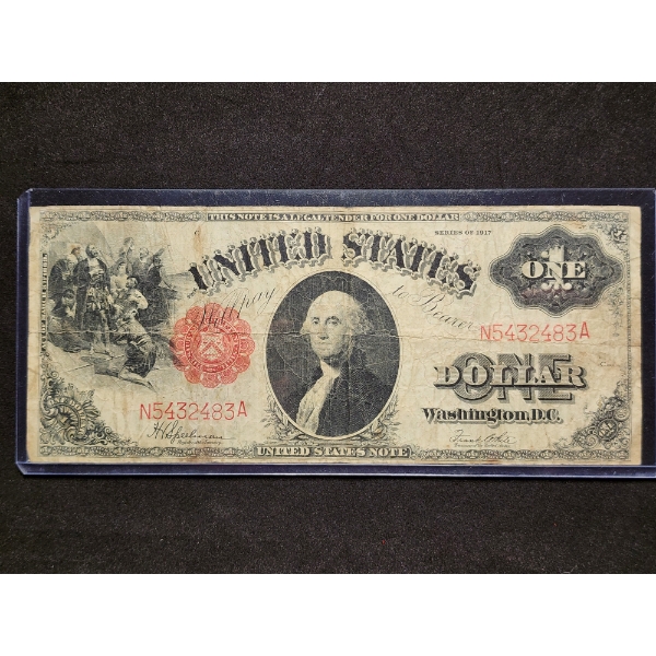 1917 Large $1 Legal Tender Red Seal Sawhorse - Large Note in Good Condition!
