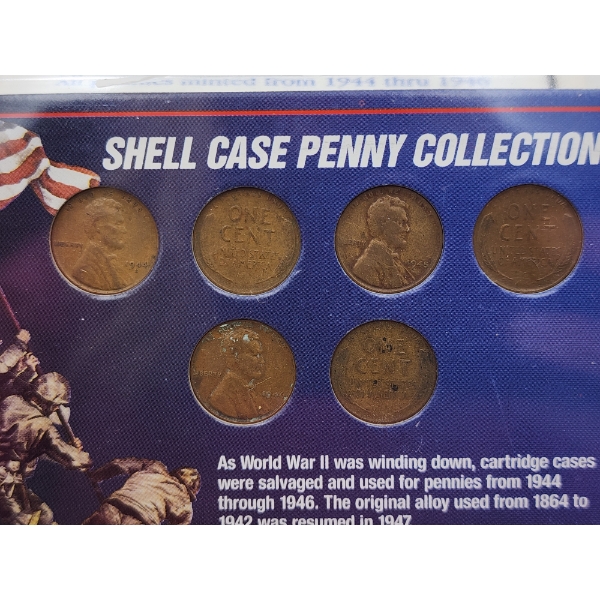 WWII Shell Case Penny Collection - Includes (6) Pennies