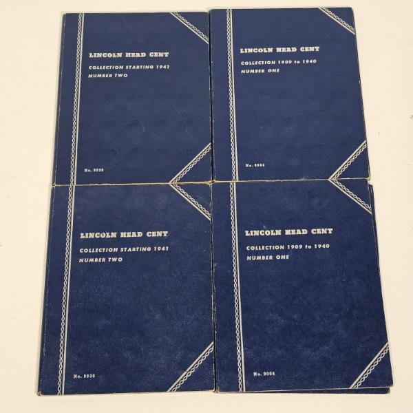 4 Vintage Whitman Lincoln Head Cent Folders Partially Filled with Steel and Wheat Pennies FV $2.10