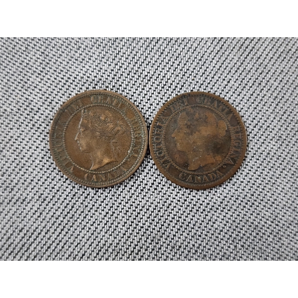 Two Older Canadian Large One Cent Coins ~ 1859 & 1876