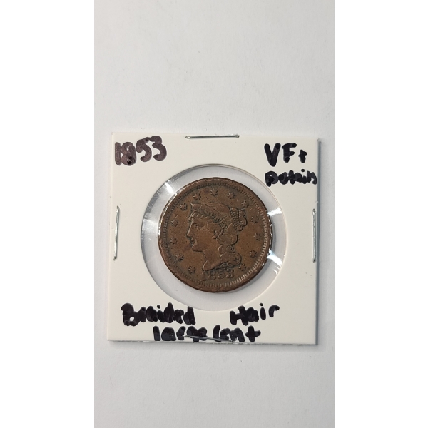 United States 1853 Braided Hair Large Cent - Very Fine Details