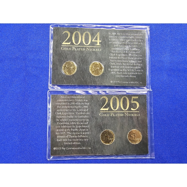 2045 & 2005 Jefferson Gold-Plated Commemorative Nickels in Sealed Plastic Holders