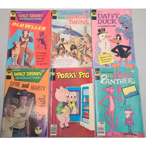 (6) Assorted Whitman 1970's Comic Books - Walt Disney Showcase, Porky Pig, Pink Panther & More