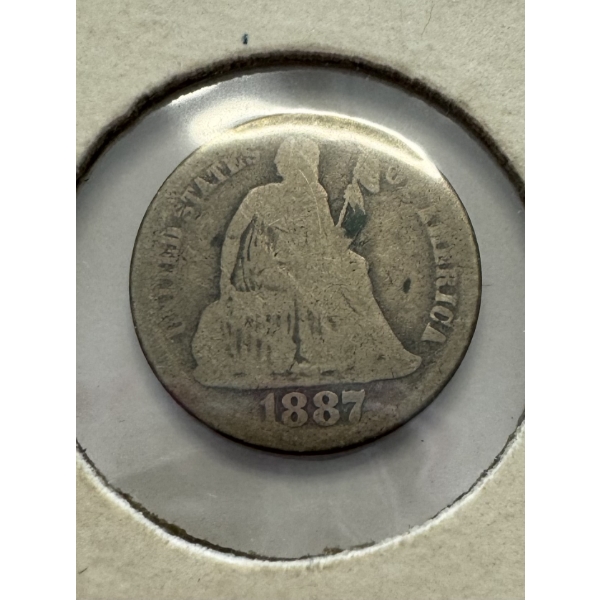 1887 United States 90% Silver Seated Liberty Silver Dime- Beautiful Condition 