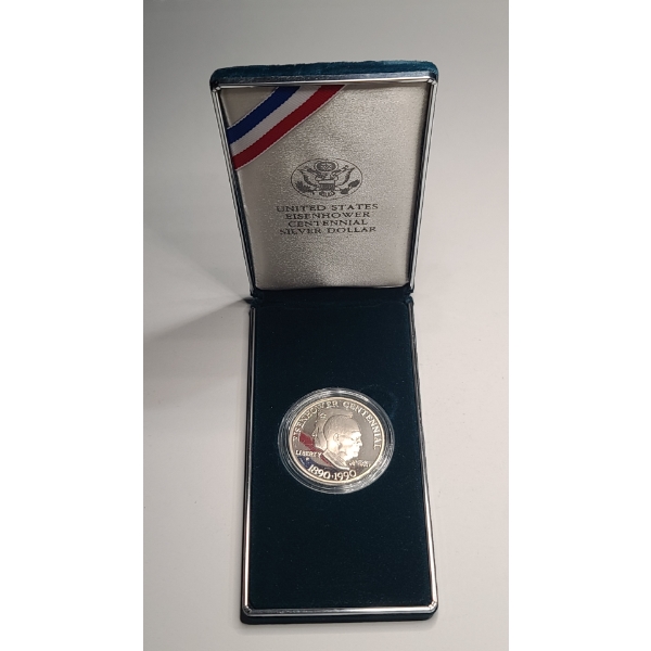 United States 1990-P Eisenhower Centennial Commemorative Proof 90% Silver Dollar