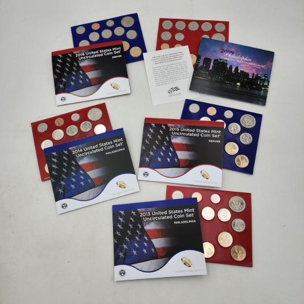 Five United States Mint Uncirculated Coin Sets: P&D 2016, 2009, 2014, 2015, 2013