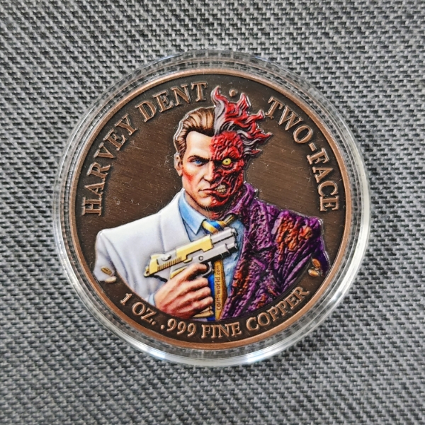 Harvey Dent Two-Face 1 Oz .999 Fine Copper Round W/ Peace Dollar Reverse Design