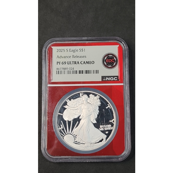 NGC EDC PLUS 2025 Advance Releases PF 69 Ultra Cameo 1 Oz Fine Silver American Eagle Dollar
