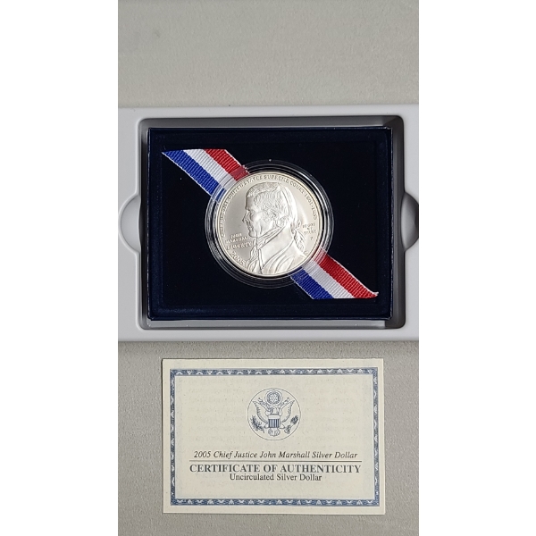 2005 Chief Justice John Marshall 90% Silver Dollar With Original Box/COA