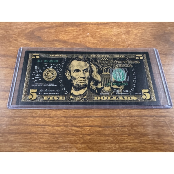 Lincoln $5 Collector Gold Foil .999999 - 24K Gold Note In Protective Holder - Mint Condition