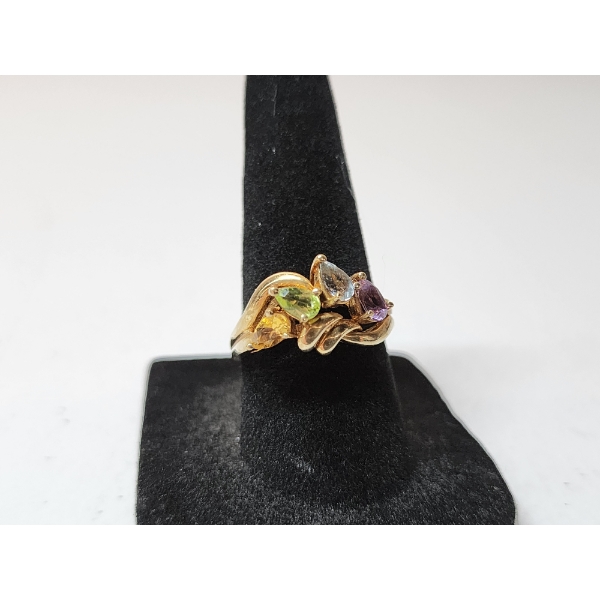 Stunning 10K Yellow Gold Ring with Colorful Pear-Shaped Stones - Size 7 - Total Weight: 3.8g