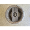 Image 4 : Very Old Flat Belt Pulley 14" (Could not be confirmed as Antique), Wooden Mallet, and Vintage Wooden