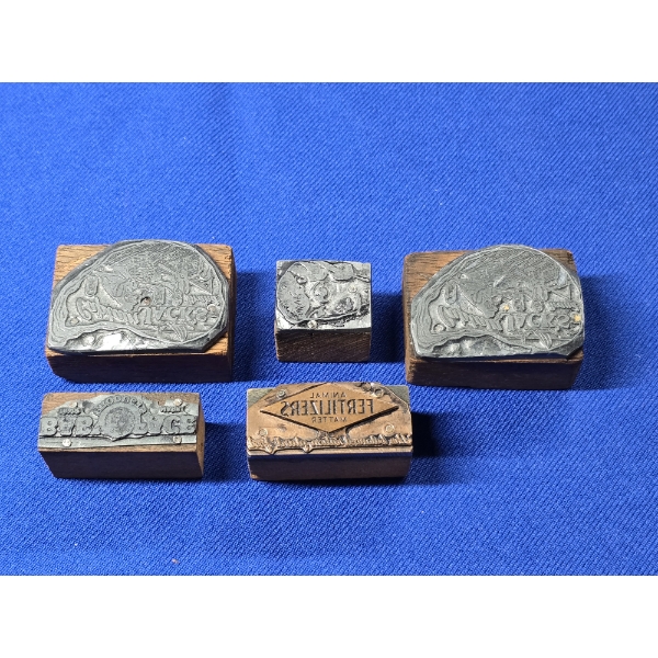 Lot of 5 Vintage Letterpress Printing Blocks 