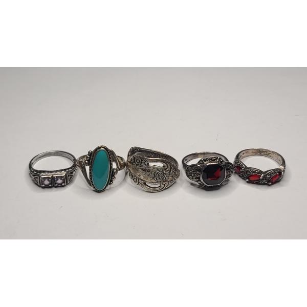 (5) Women's Sterling Silver Rings - Sizes 6/7 - Total Weight: 18.9g