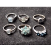 Image 2 : Six Sterling Silver Rings Including Blue Topaz, Green Amethyst & More - Total Weight: 14.3 Grams