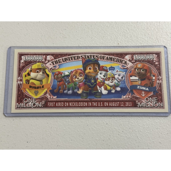 2013 Paw Patrol One Million Dollar Bill In Protective Holder - Mint Condition