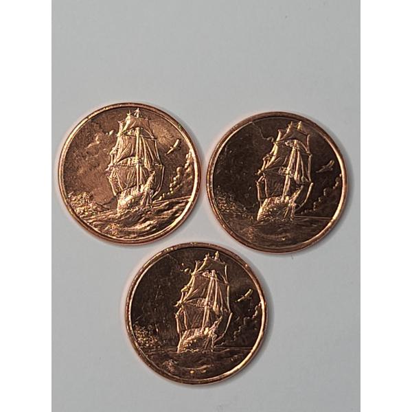 (3) 2025 Heimerle & Meule 1/4 oz .999 Fine Copper Ascension Island Sailing Ship Rounds