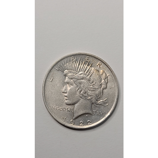 United States 1922 90% Silver Peace Dollar - AU Condition