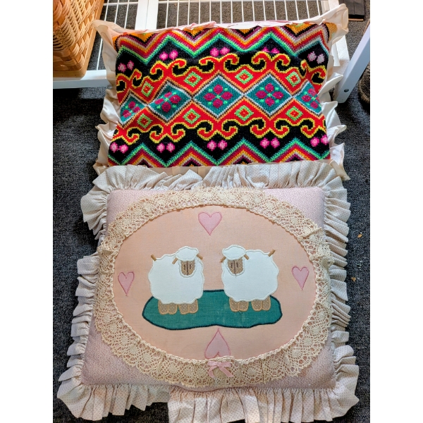 2 Vintage Handmade Throw Pillows