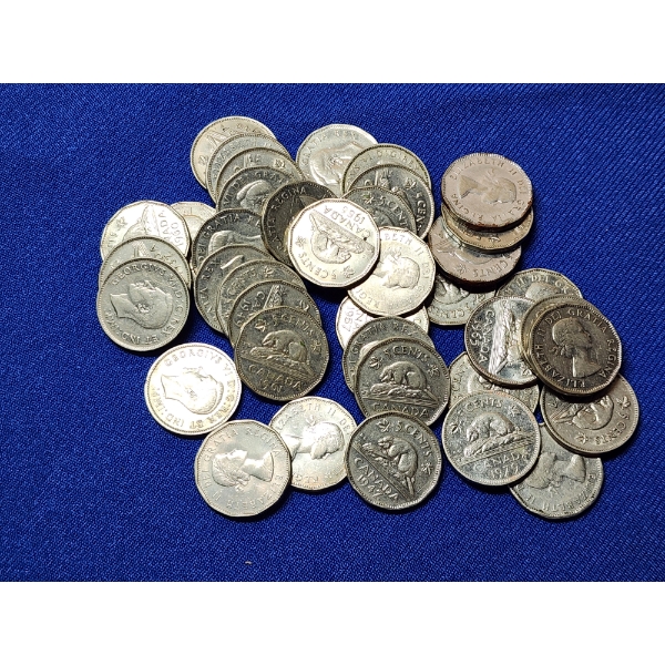 Lot of 39 Assorted Years Canadian 5 Cent Coins - FV: $1.95