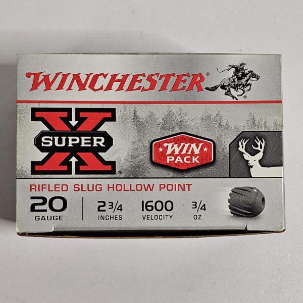 Winchester Super-X 20 Gauge 2-3/4" 3/4 oz Rifled Slug Hollow Point Shotgun Ammunition