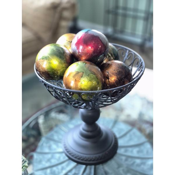 PICKUP IN NORTHFIELD - Centerpiece Metal Decor Compote As shown With 7 Iridescent Orbs - See Pics