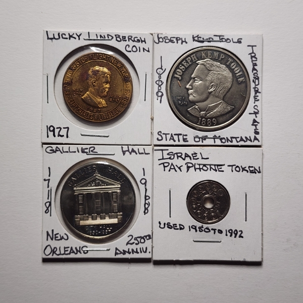 Four Nice Collectible Tokens Ft. Lucky Lindbergh Coin, Joseph Kemp Toole & More!