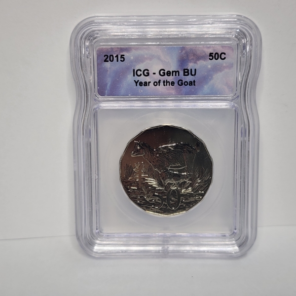 ICG GEM BU 2015 Australia 50-Cent "Year of the Goat" Commemorative Coin 