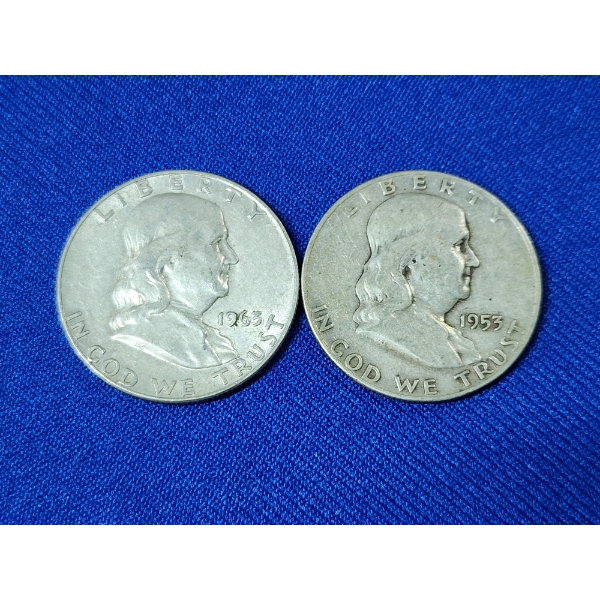 x2 90% Silver Franklin Half Dollars: 1963 and 1953 - FV: $1.00