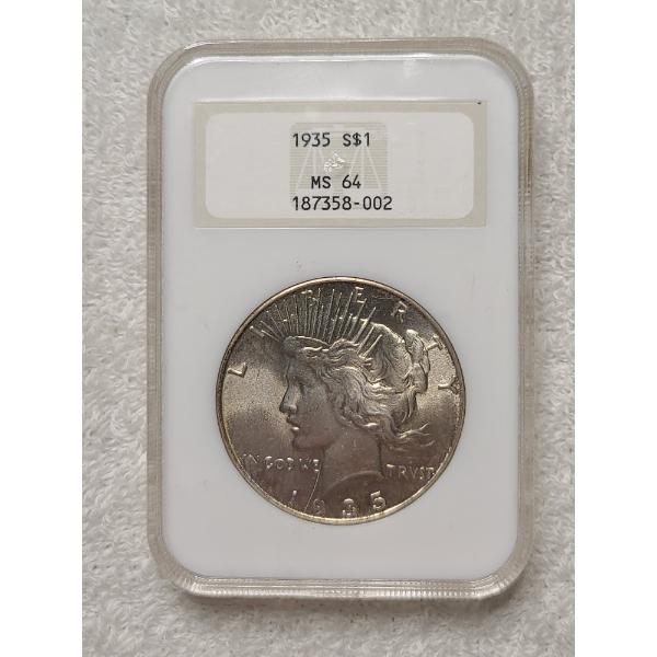 NGC MS64 1935 Silver Peace Dollar - Mintage of 1,500,000 - Final Year Of Mintage!