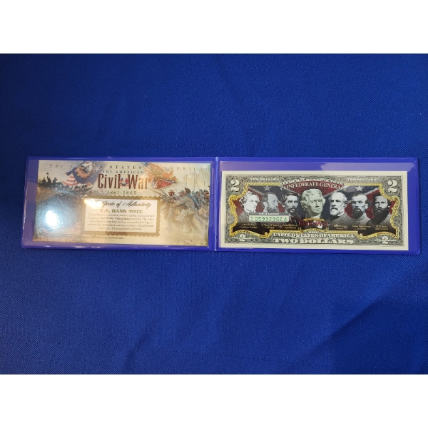 United States $2 Bank Note Confederate Generals Civil War Commemorative Note in Holder