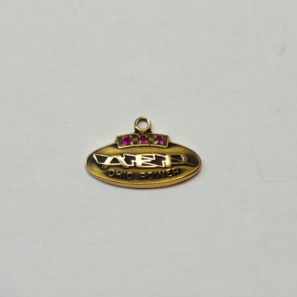 10K Gold AEP Ohio Power Pendant w/ Ruby Stones - Total Weight: 1.7g