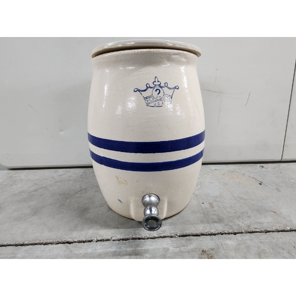 Vintage Robinson Ransbottom Blue Crown 2-Gallon Stoneware Water Cooler/Drink Dispenser 