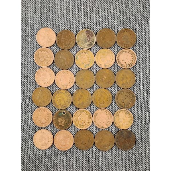30 Assorted Date & Condition Indian Head Pennies - Face Value $0.30